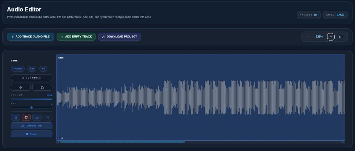 Interfaz del editor de audio online de emusic.tools