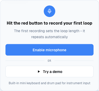 The start card: a headline, an Enable microphone button and a Try a demo button
