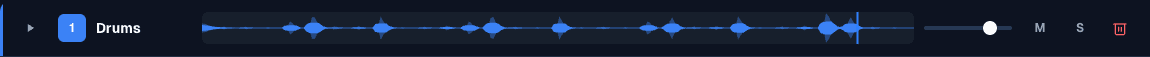 One track row with its waveform, mute, solo and volume