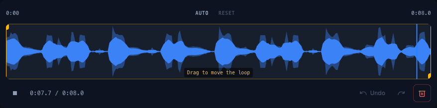 The loop lane with its start and end markers, and the Auto and Reset buttons