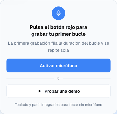 La tarjeta de inicio: un titular, el botón Activar micrófono y el botón Probar una demo