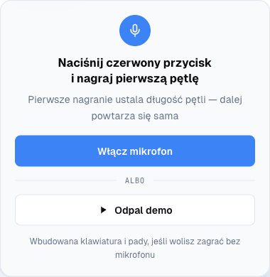Karta startowa: nagłówek, przycisk Włącz mikrofon i przycisk Odpal demo