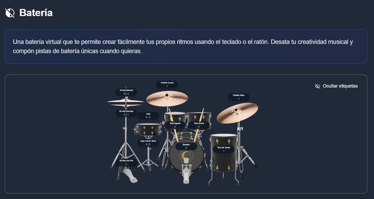 Pełny interfejs wirtualnego zestawu perkusyjnego emusic.tools