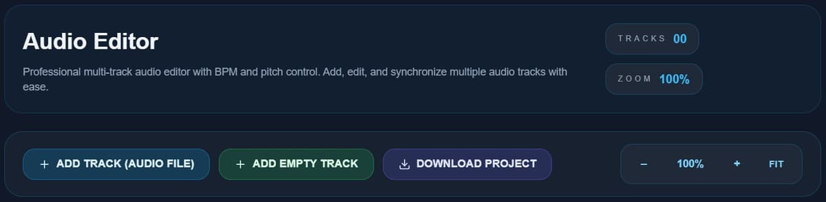 Empty audio editor interface ready to receive tracks