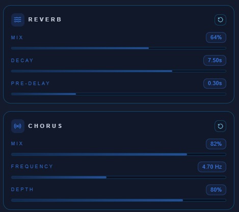 Reverb and chorus effects applied to a voice in the online editor