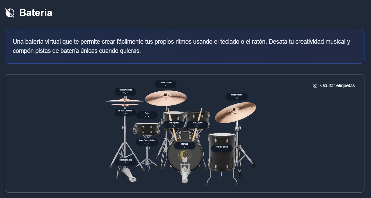 Full virtual drum kit interface on emusic.tools