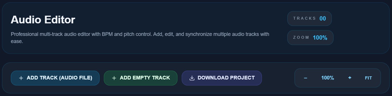 Interfaz vacía del editor de audio lista para recibir pistas